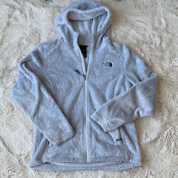 The North Face Light Blue Furry Hoodie Sweatshirt Jacket‎ Coat Women’s medium - Picture 1 of 9
